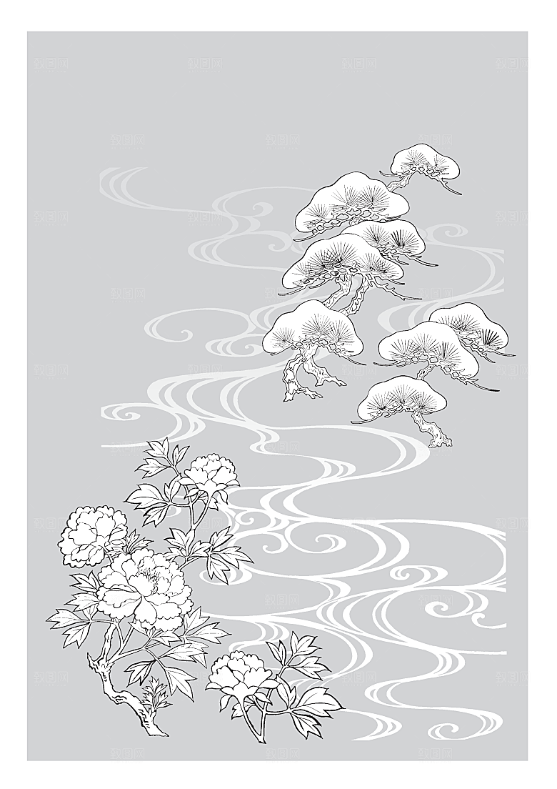 矢量鲜花日系线条花朵