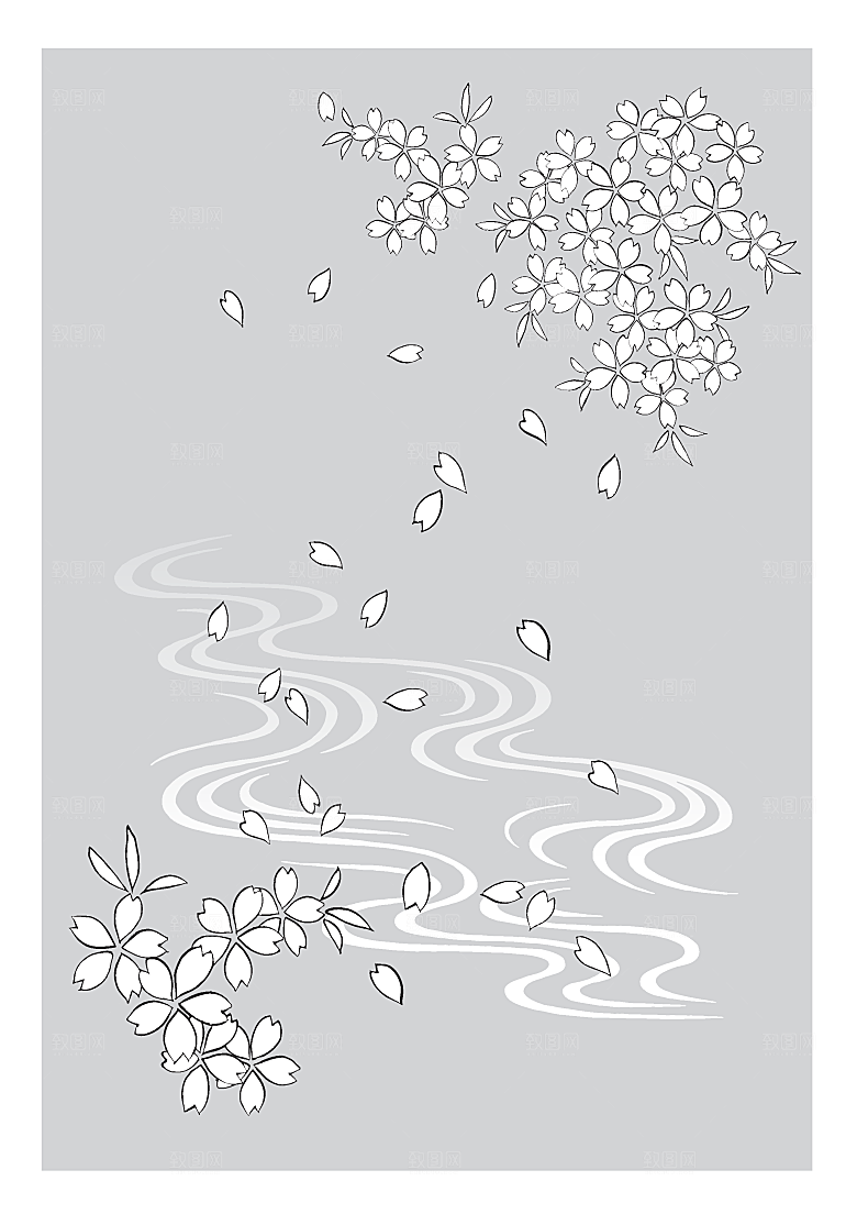 矢量鲜花日系线条花朵