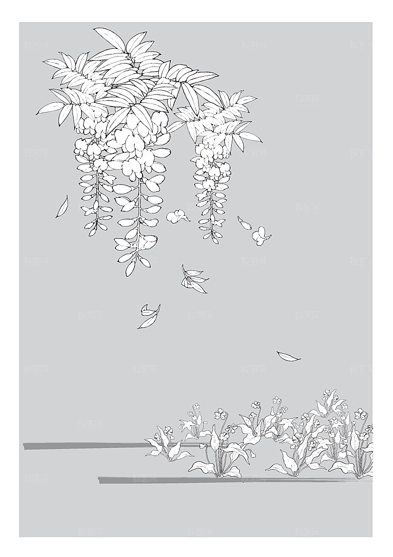 矢量鲜花日系线条花朵