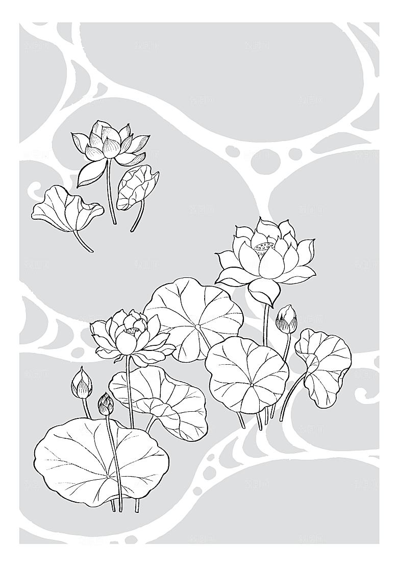 矢量鲜花日系线条花朵