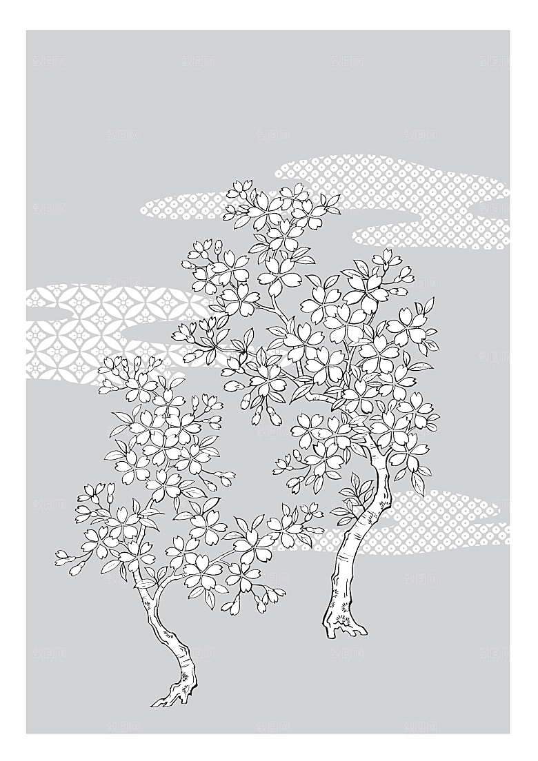 矢量鲜花日系线条花朵