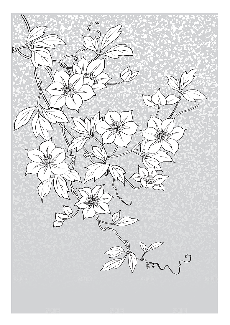 矢量日系手绘花朵
