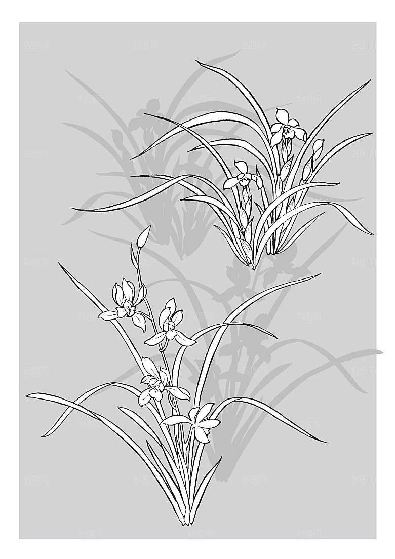矢量线条鲜花花卉日系素材