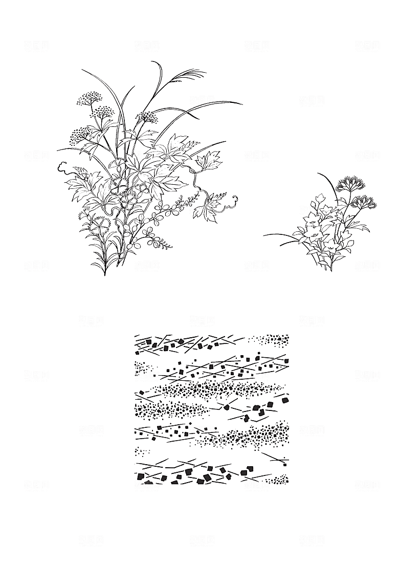 矢量线条鲜花花卉日系素材