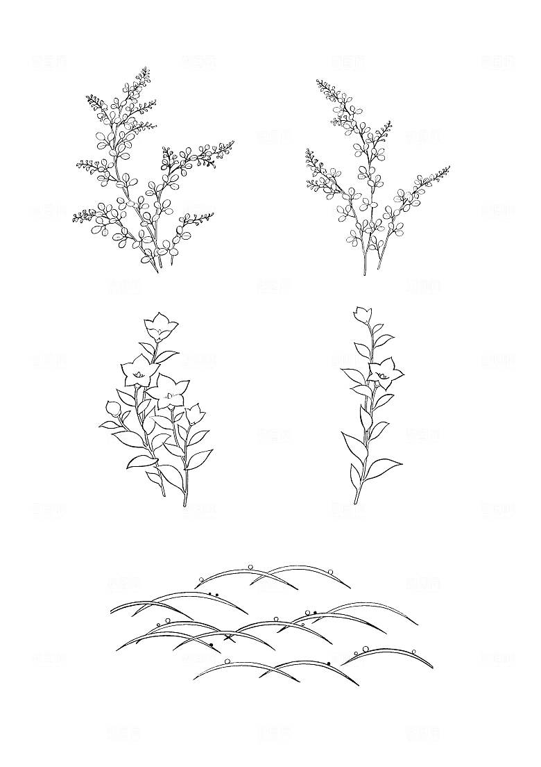矢量线条鲜花花卉日系素材