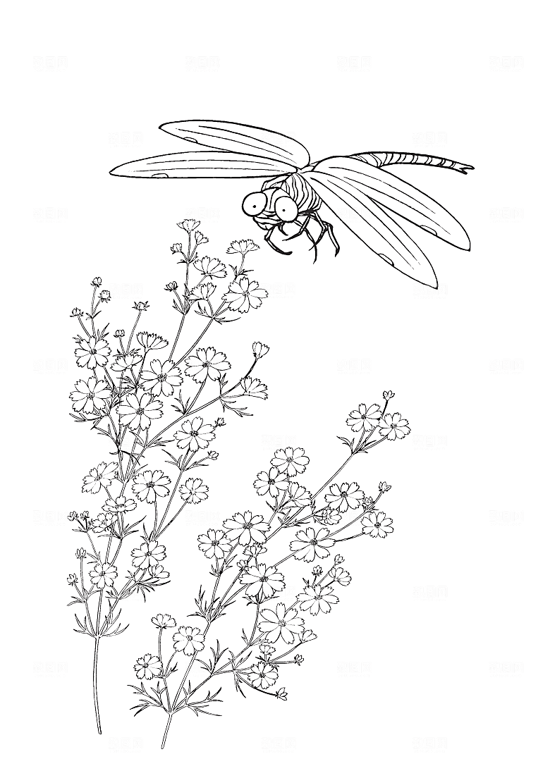 矢量线条鲜花花卉日系素材