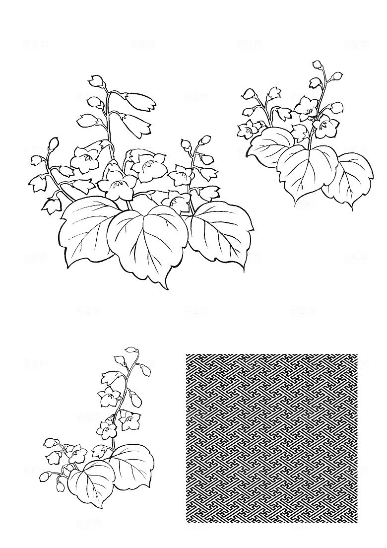 矢量线条花朵日系花卉