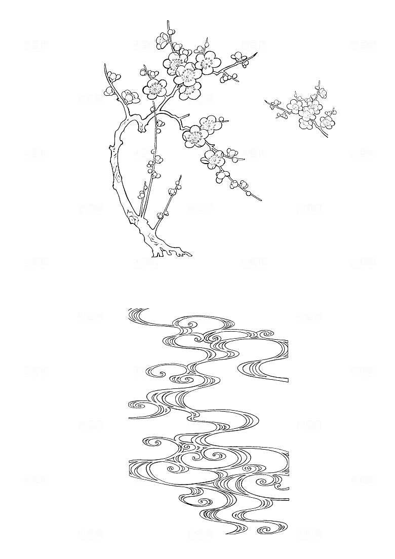 矢量线条花朵日系花卉