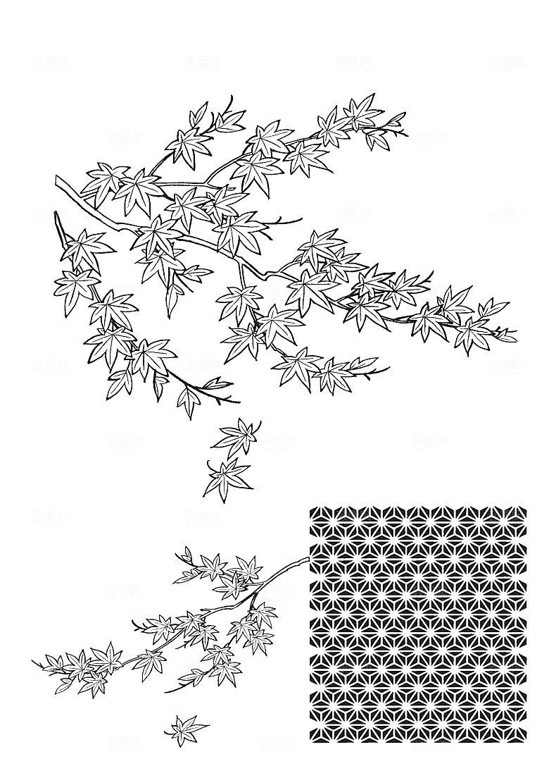 矢量线条花朵日系花卉
