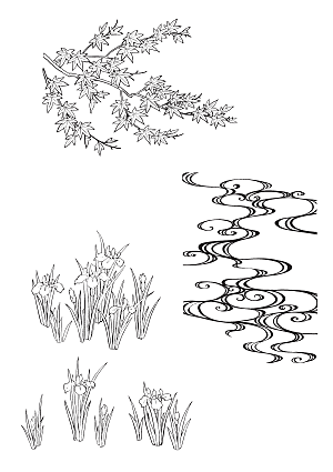 矢量线条花朵日系花卉