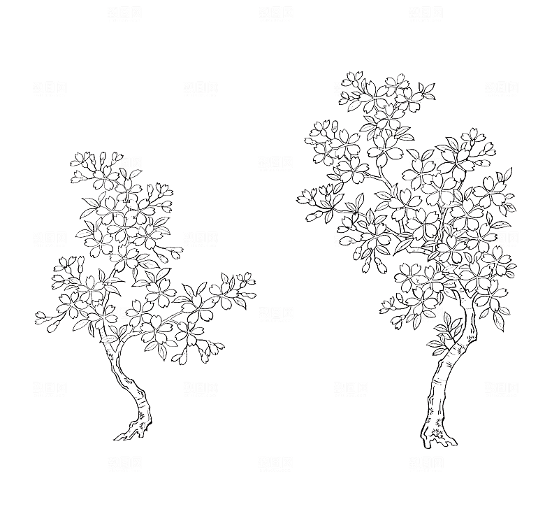 矢量线条花朵日系花卉
