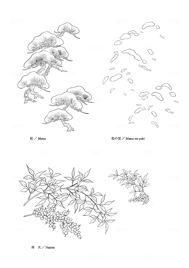 日系矢量线条花卉素材