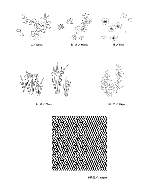 日系矢量线条花卉素材