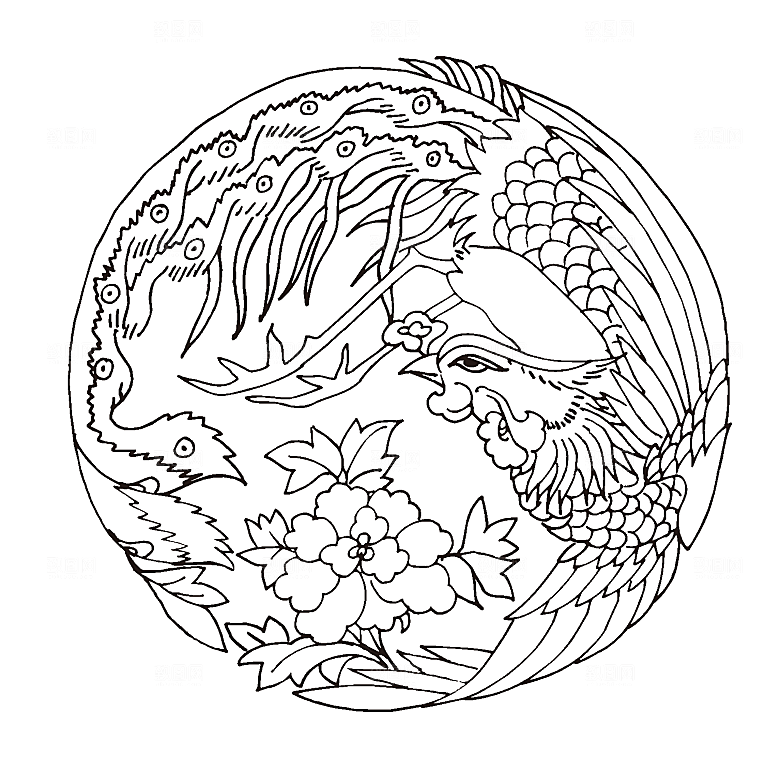 单色线条凤凰素材