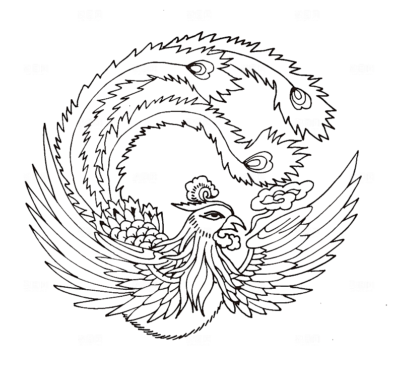 单色线条凤凰素材