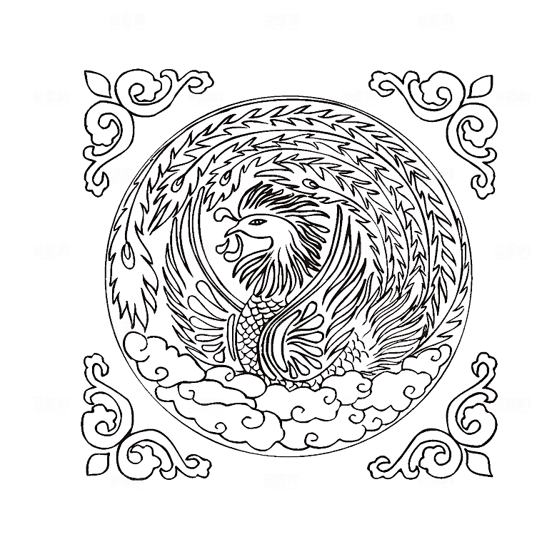 单色线条凤凰素材