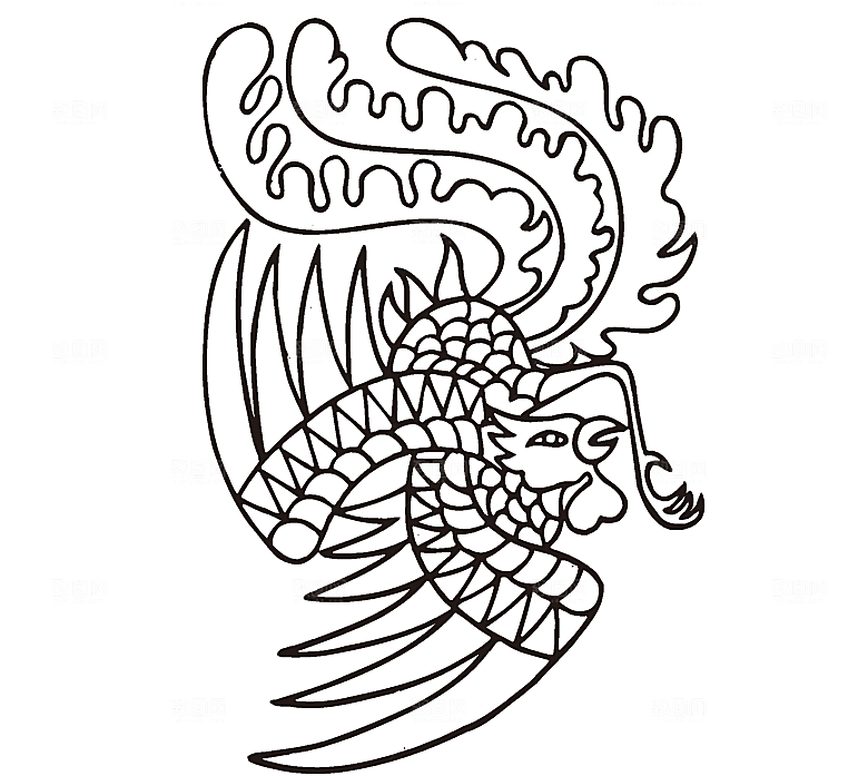 矢量凤凰手绘线条凤舞九天素材