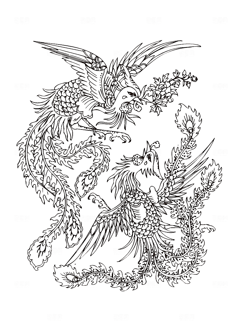 矢量凤凰手绘线条凤舞九天素材