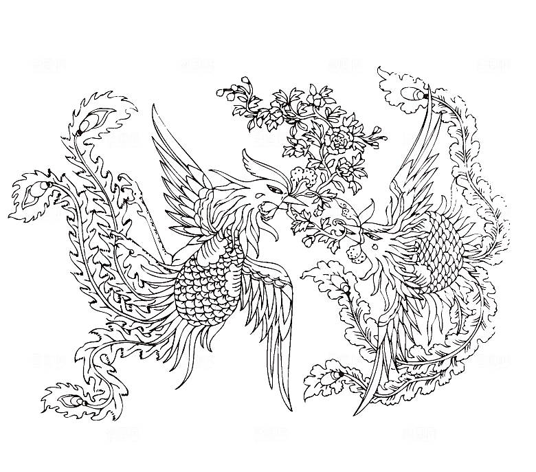 矢量凤凰手绘线条凤舞九天素材