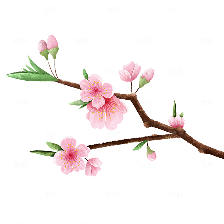 手绘卡通桃花元素