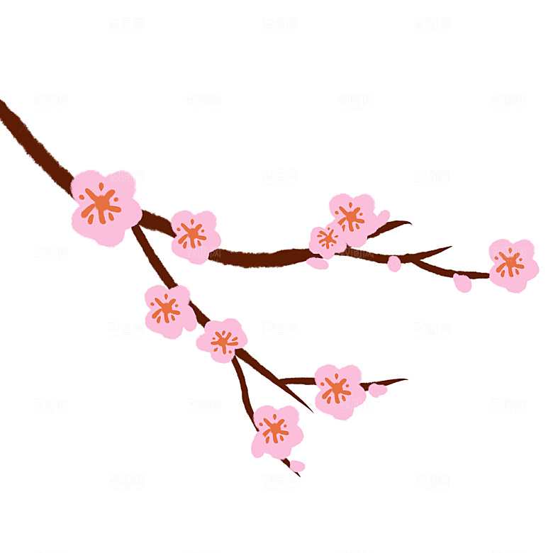 手绘梅花插画元素