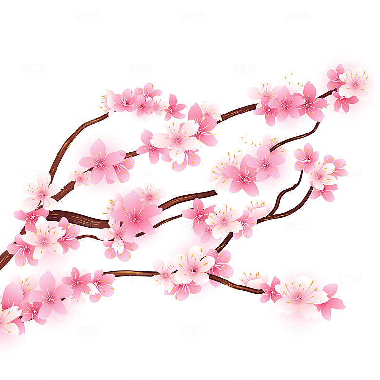 手绘免抠桃花元素