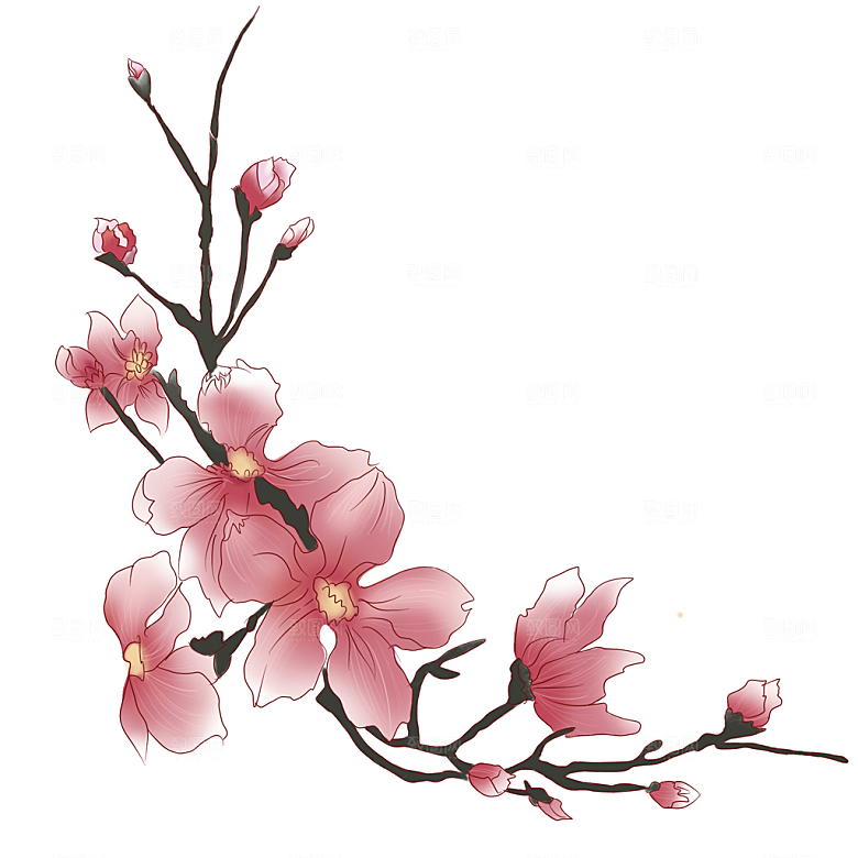 手绘免抠桃花元素