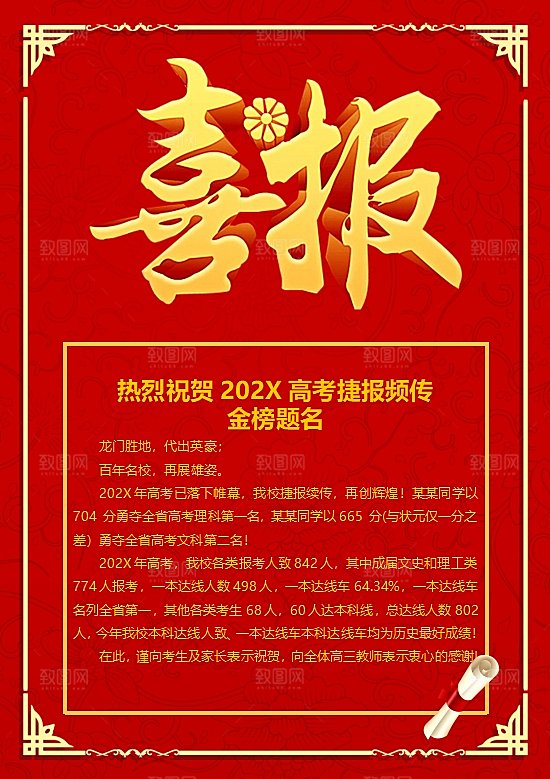 红色word高考喜报设计