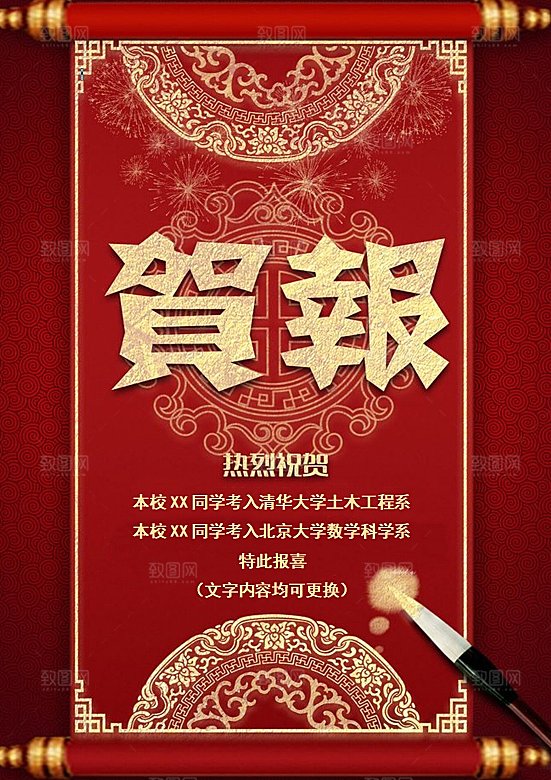 红色金榜题名通知海报word模板