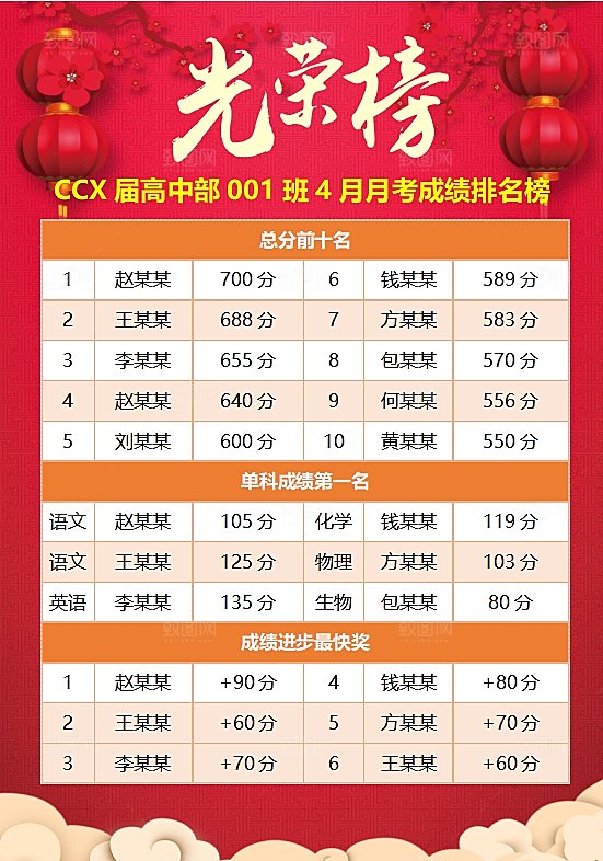 红色光荣榜word海报