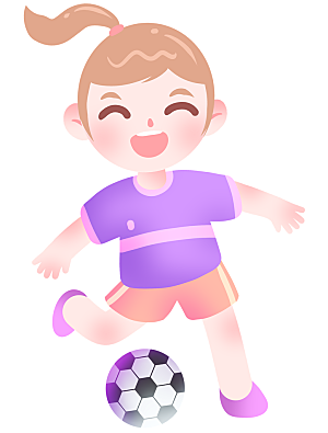 卡通小女孩踢足球元素
