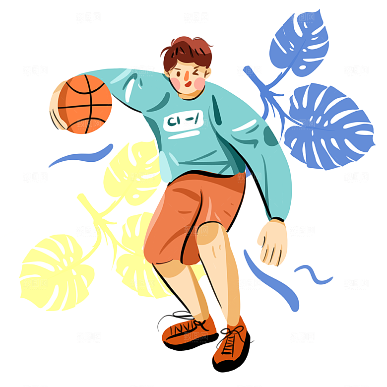 手绘打篮球插画元素
