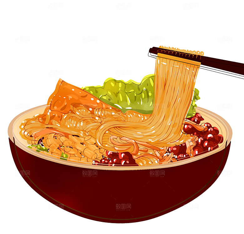 手绘美食螺蛳粉插画