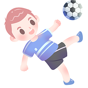 卡通男孩踢足球元素