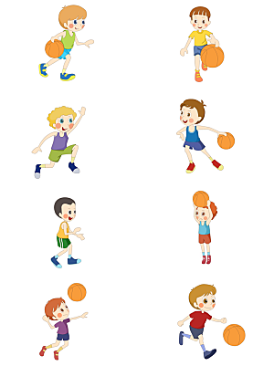 卡通小男孩打篮球元素