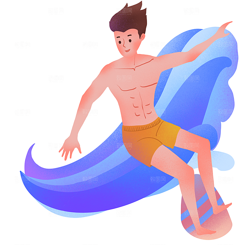 卡通男孩冲浪插画