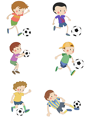 卡通男孩踢足球元素