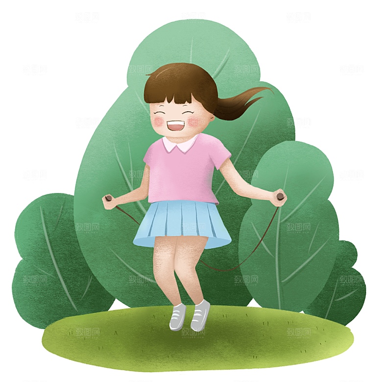 手绘小女孩跳绳插画