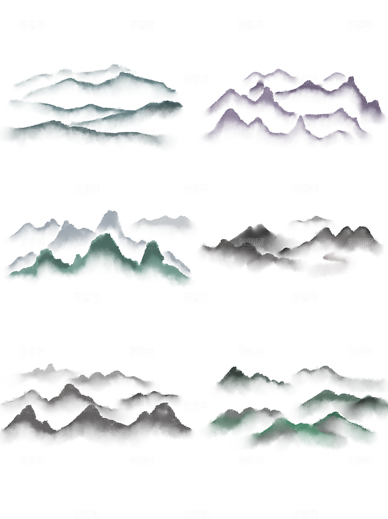水墨山水画元素插画