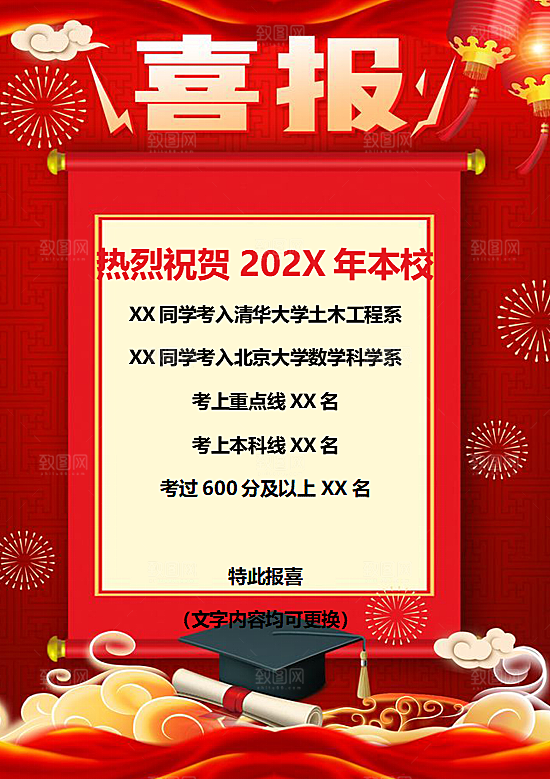 红色喜报销售考学word海报