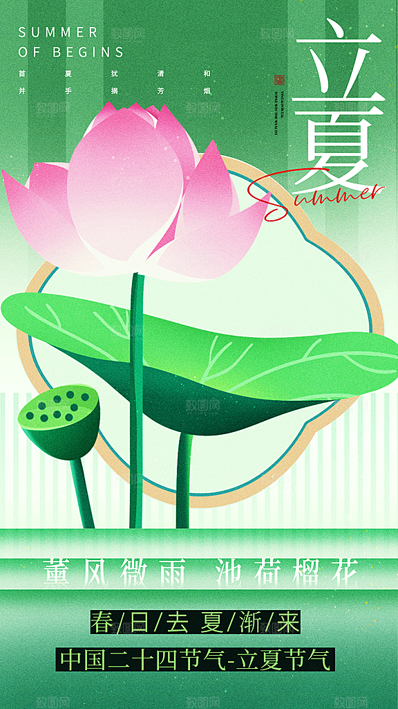 中国传统24节气立夏手机海报