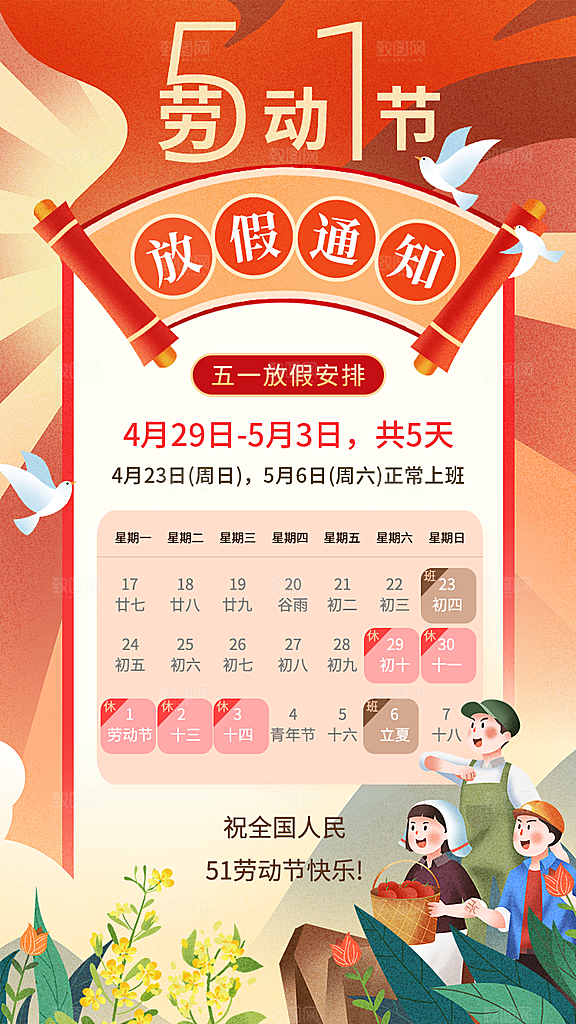 五一劳动节节日手机海报