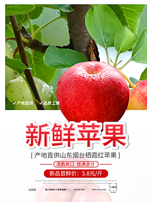 新鲜苹果宣传海报