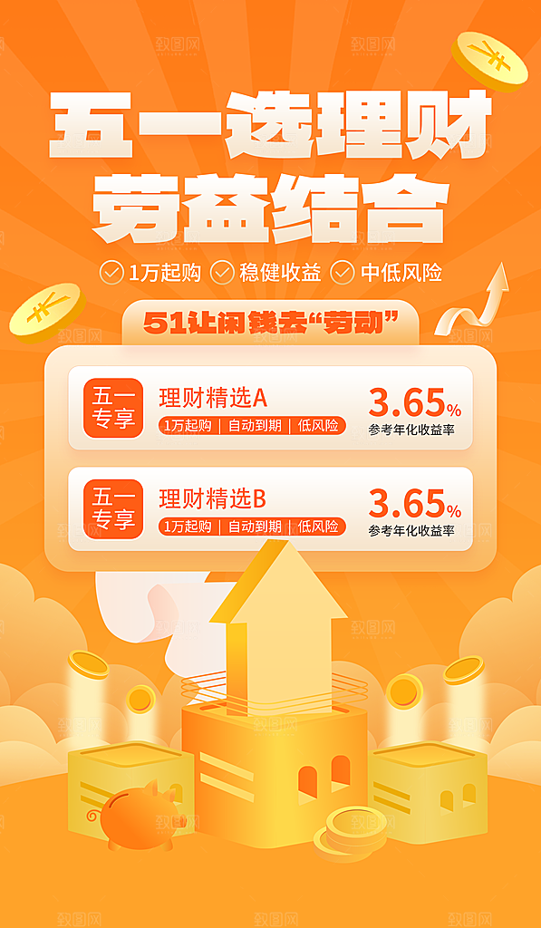 简约大 51劳动节理财海报模版