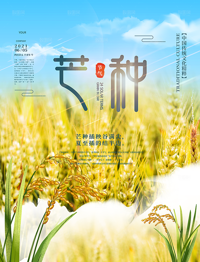 小满芒种节气简约大气海报