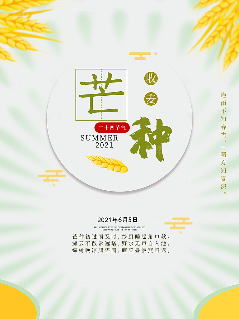小满芒种节气简约大气海报