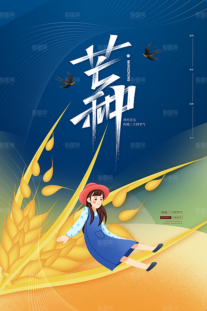 芒种节气简约大气海报