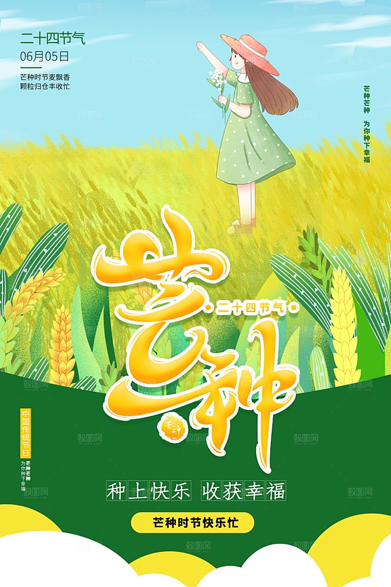 芒种节气简约大气海报