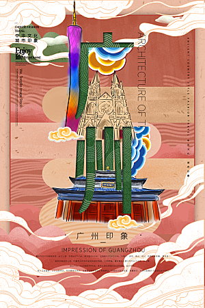 手绘广州旅游城市创意文化海报