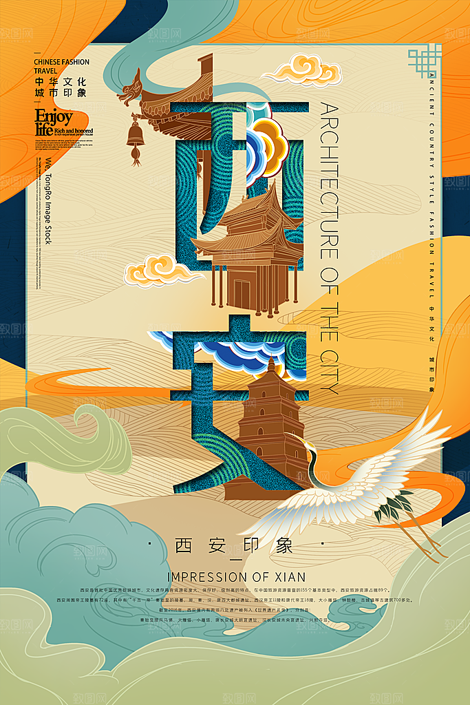 手绘西安旅游城市创意文化海报